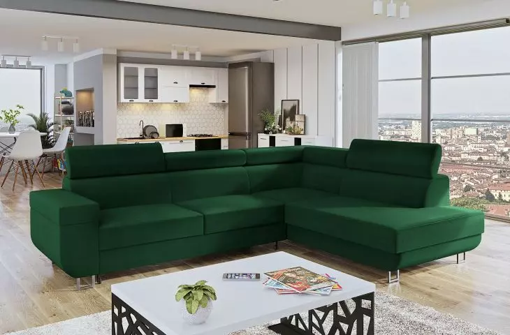 Antrodem - corner sofa in shades of bottle green