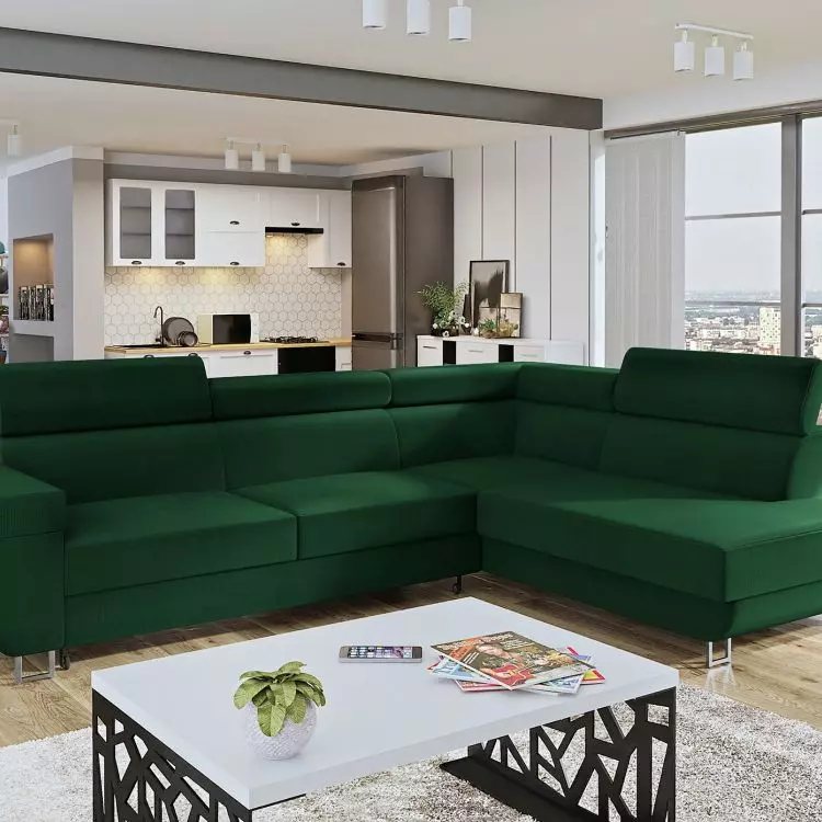 Antrodem - corner sofa in shades of bottle green