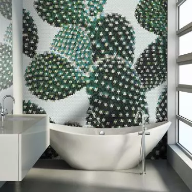 Kaktusy z heksagonalnych kostek w aranżacji łazienki