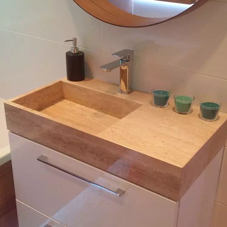 Bathroom washbasin made of natural marble Breccia Sarda