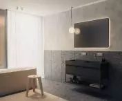 Wanna Devotion z napełnianiem przez przelew RIHO Fall, umywalka Livit Stone Top
