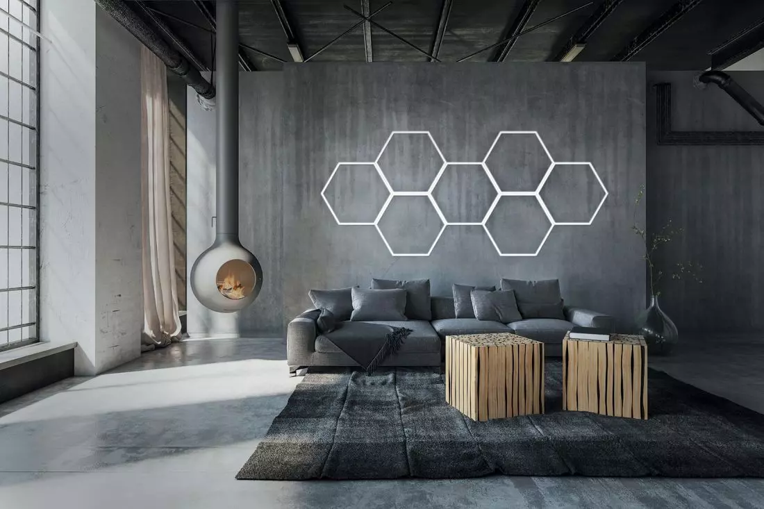 Kilka Hexagonów łączy się
w instalację ścienną lub sufitową