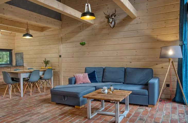Tleń Lodge in Bory Tucholskie, interiors made of wood and brick