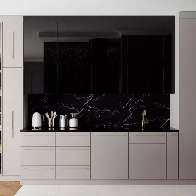 The cooking area is positioned so that it cannot be seen from the lounge area of the room. 