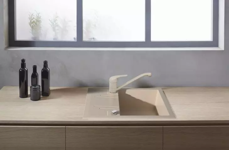 FERRO Mezzo II - Single-bowl kitchen sink 58x48 cm, sand Freya - stand mixer tap for granite sinks