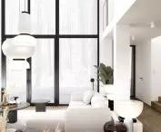 Living room - view of windows and mezzanine