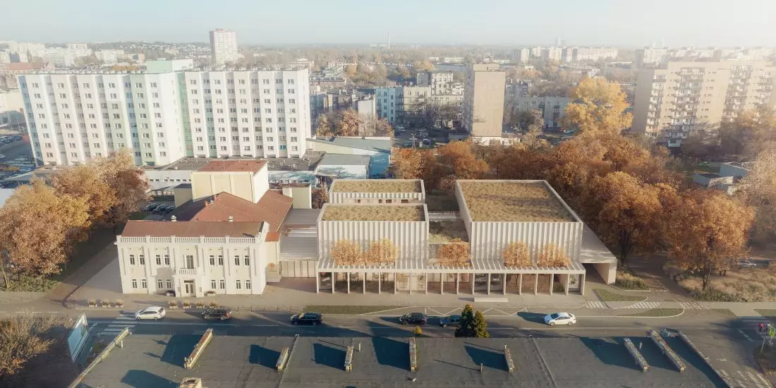 Wizualizacja nowego budynku
Teatru Zagłębia w Sosnowcu z lotu ptaka