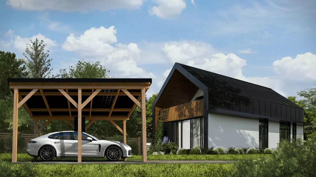 Carport solarny
SunRoof o biodegradowalnej podkonstrukcji generujący zieloną energię