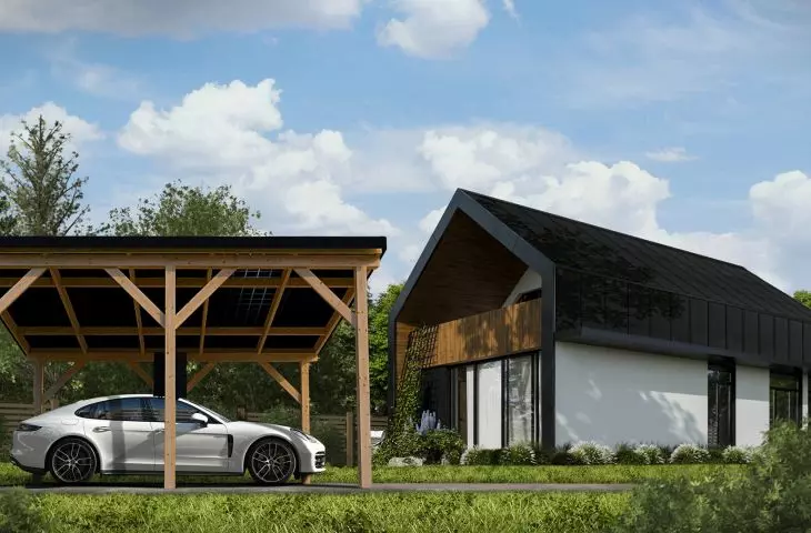 SunRoof solar carport with biodegradable substructure generating green energy