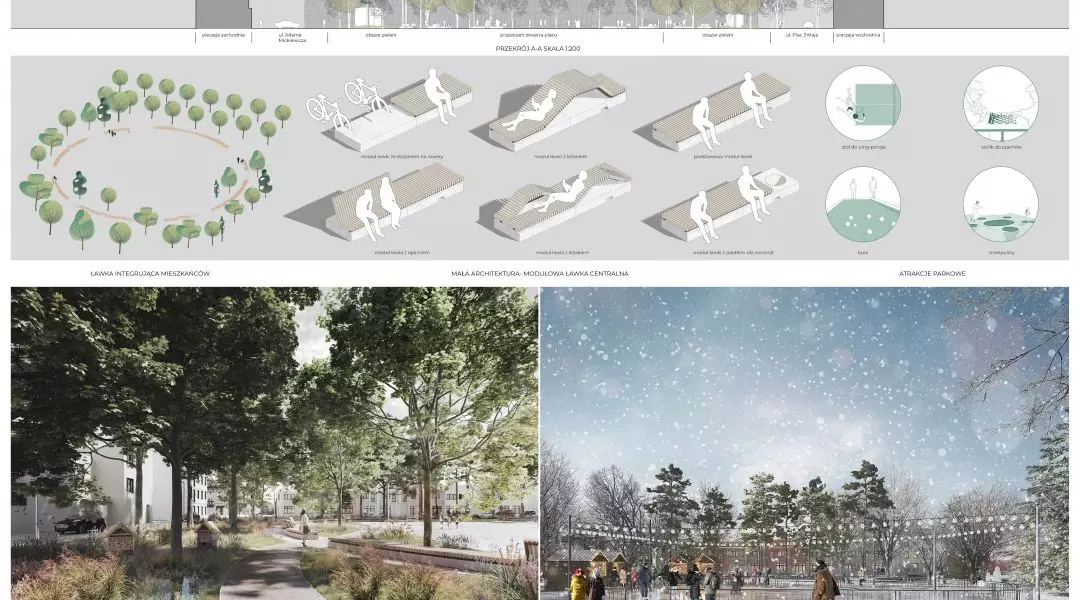 I Nagroda w konkursie „Odetchnij na Placu 3 Maja”, plansze projektowe