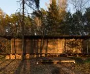 Forest gazebo with closed shutters