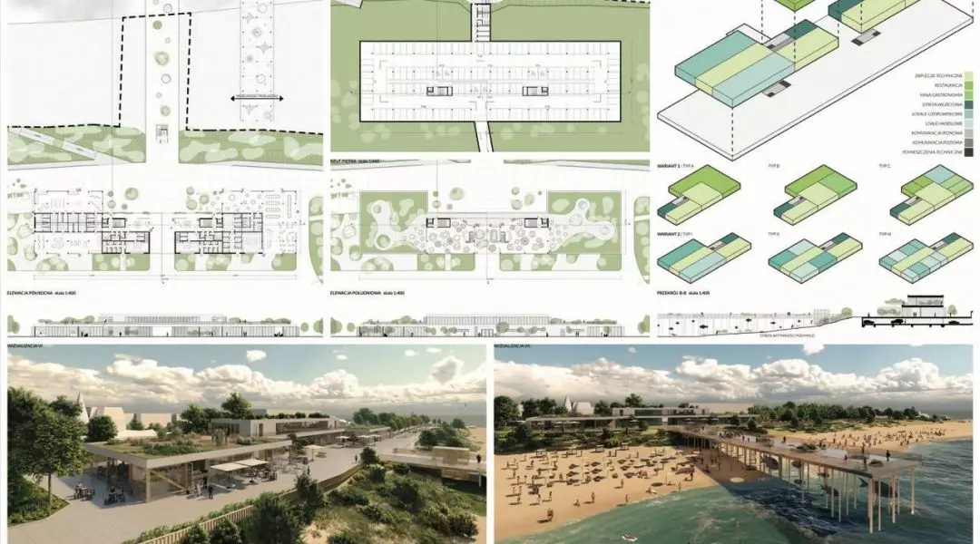 II Nagroda w konkursie na projekt Promenady Nadmorskiej w Ustce, plansze konkursowe