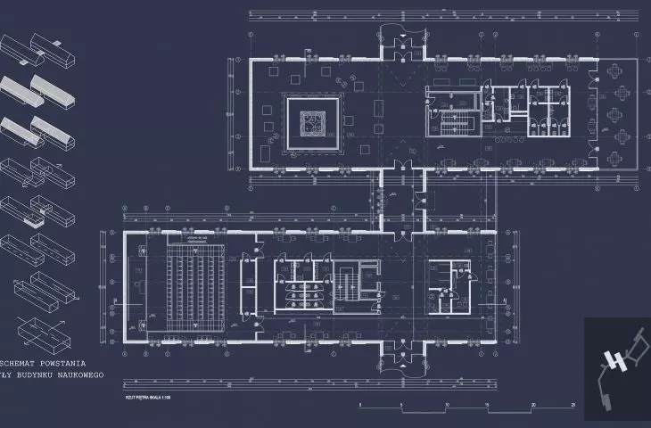 Projekt obserwatorium w Ostoi Ciemnego Nieba, budynek naukowy, rzut piętra