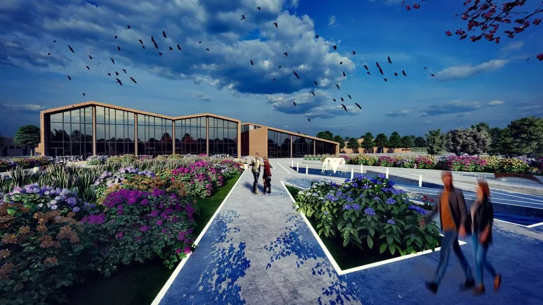 Projekt kompleksu
produkcji cydru w Belsku Dużym, obiekt otaczają ogrody