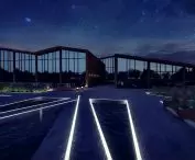 Projekt kompleksu produkcji cydru w Belsku Dużym nocą