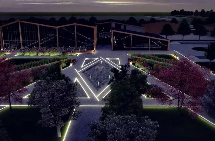 Project of cider production complex in Belsk Duży night view