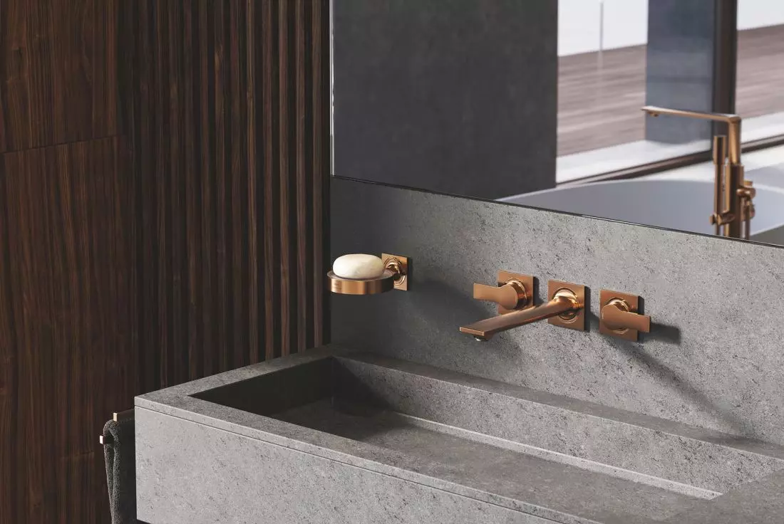 bateria umywalkowa
trzyotworowa ścienna GROHE Allure Brushed Warm Sunset
