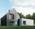 House LAW_21, facade materials are sheet metal and concrete