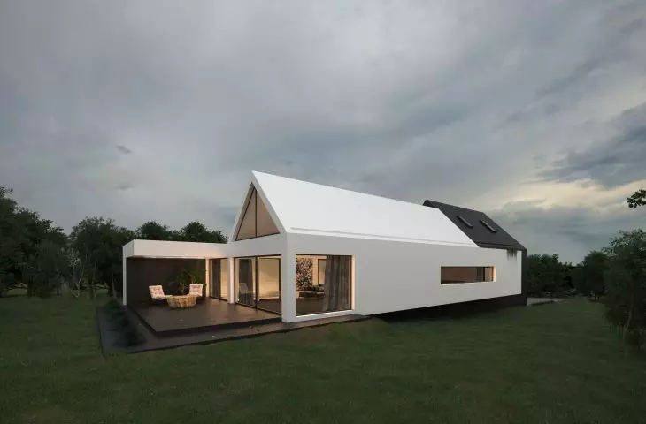 Levitating pool house, features contrasting facade
