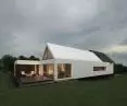 Levitating pool house, features contrasting facade