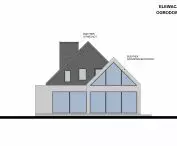 Levitating house with pool, garden facade