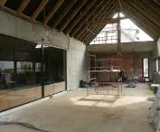 Levitating pool house under construction