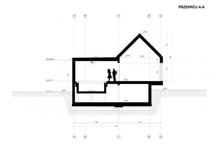 Levitating house with pool, cross-section A-A