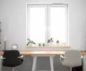 The bedroom has a long work surface