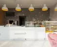 Interior of Żak ice cream shop, counter