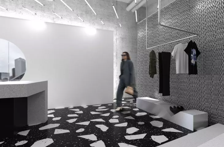 Wnętrze showroomu MISBHV, ściana z łańcuchów