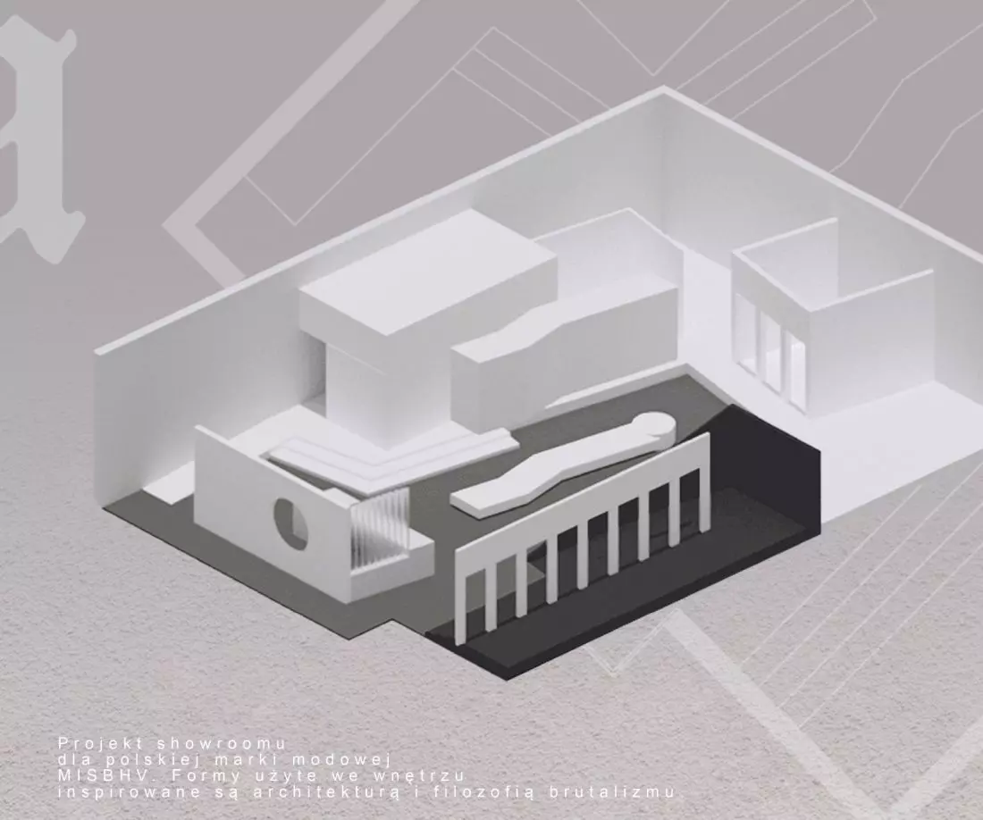 Wnętrze showroomu
MISBHV, inspirowany brutalizmem