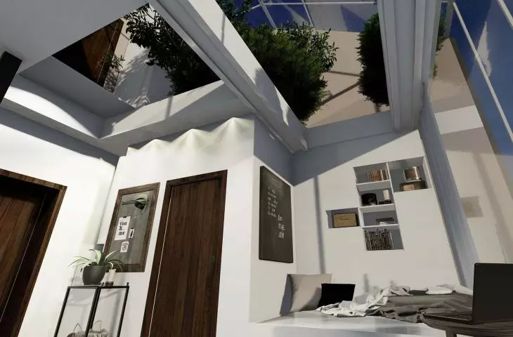 Railroad to the better living tiny house, as a bridge over train tracks