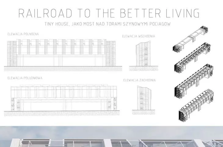 Railroad to the better living tiny house, as a bridge over train tracks