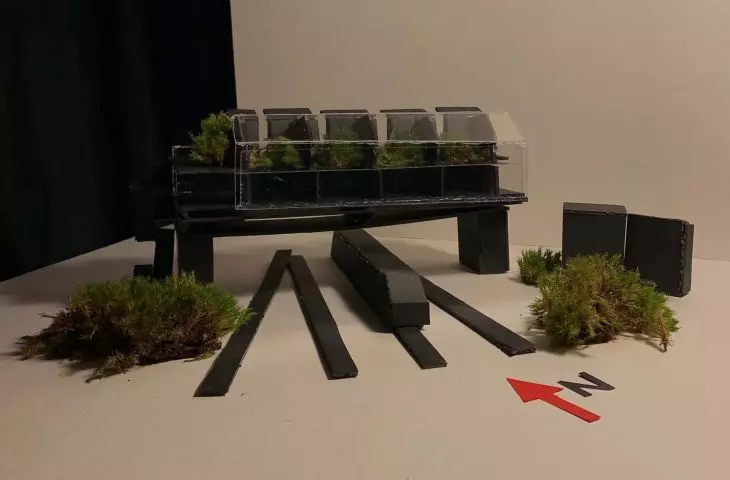 A mock-up of a bridge created from Tiny house objects