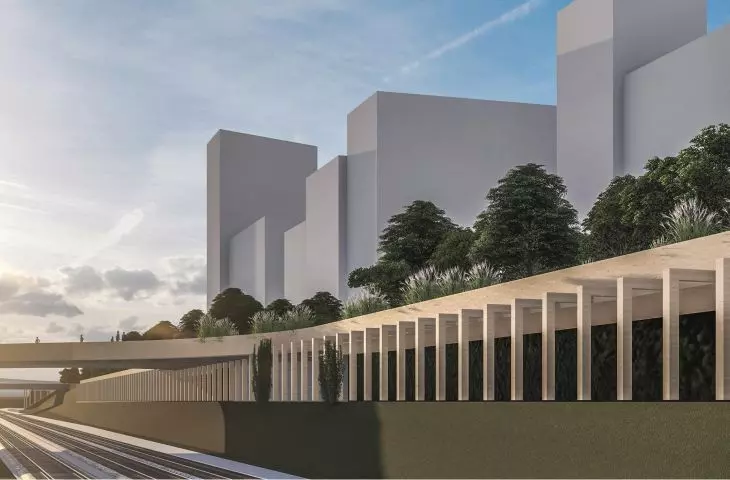 Projekt Urban Pill, wizualizacja od północnej krawędzi miasta