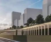 Projekt Urban Pill, wizualizacja od północnej krawędzi miasta