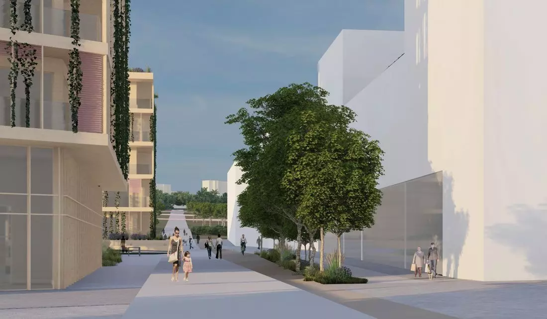 Projekt Urban Pill,
ciąg pieszy z widokiem na Mistrzejowice