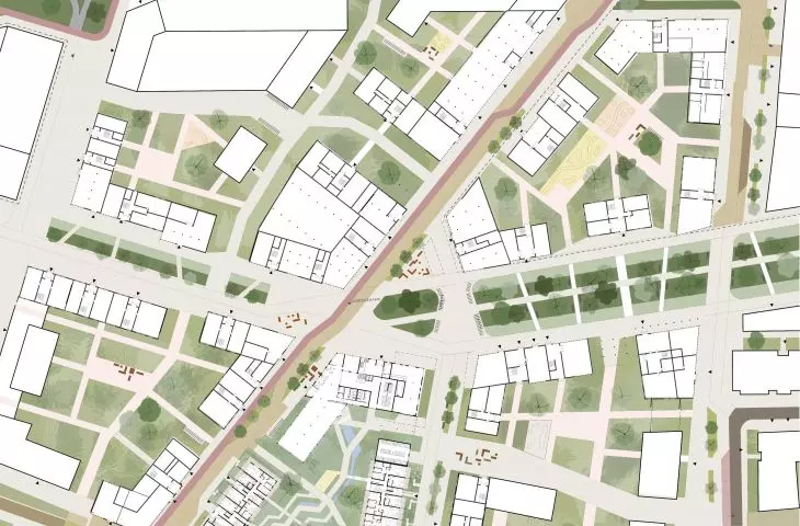Projekt Urban Pill, rzut fragmentu osiedla, sytuacja