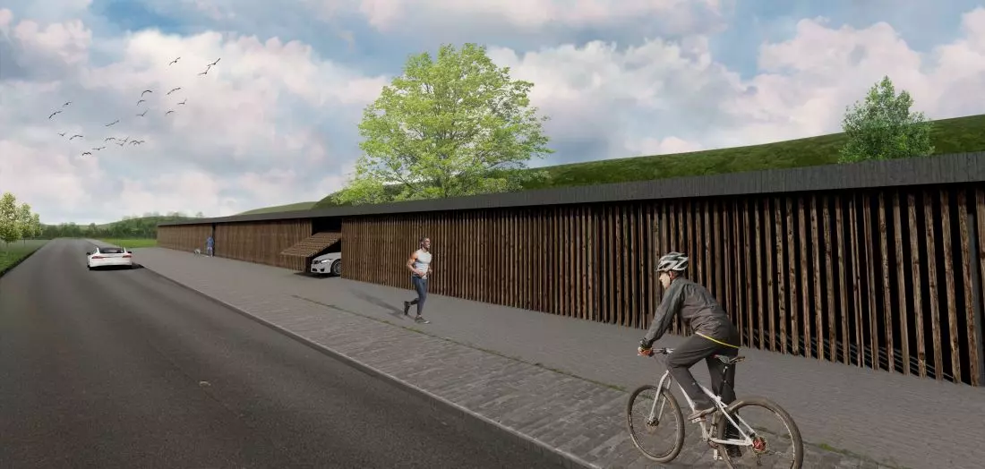 Projekt Green Valley,
garaże osłaniają od ruchliwej drogi