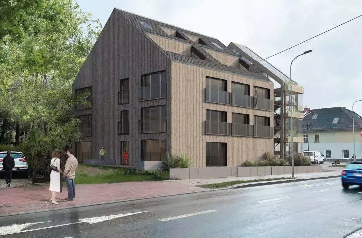 the building was designed using prefabricated CLT panel technology
