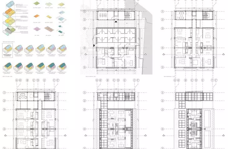 The residential part provides different types of housing. The structure changes on each floor