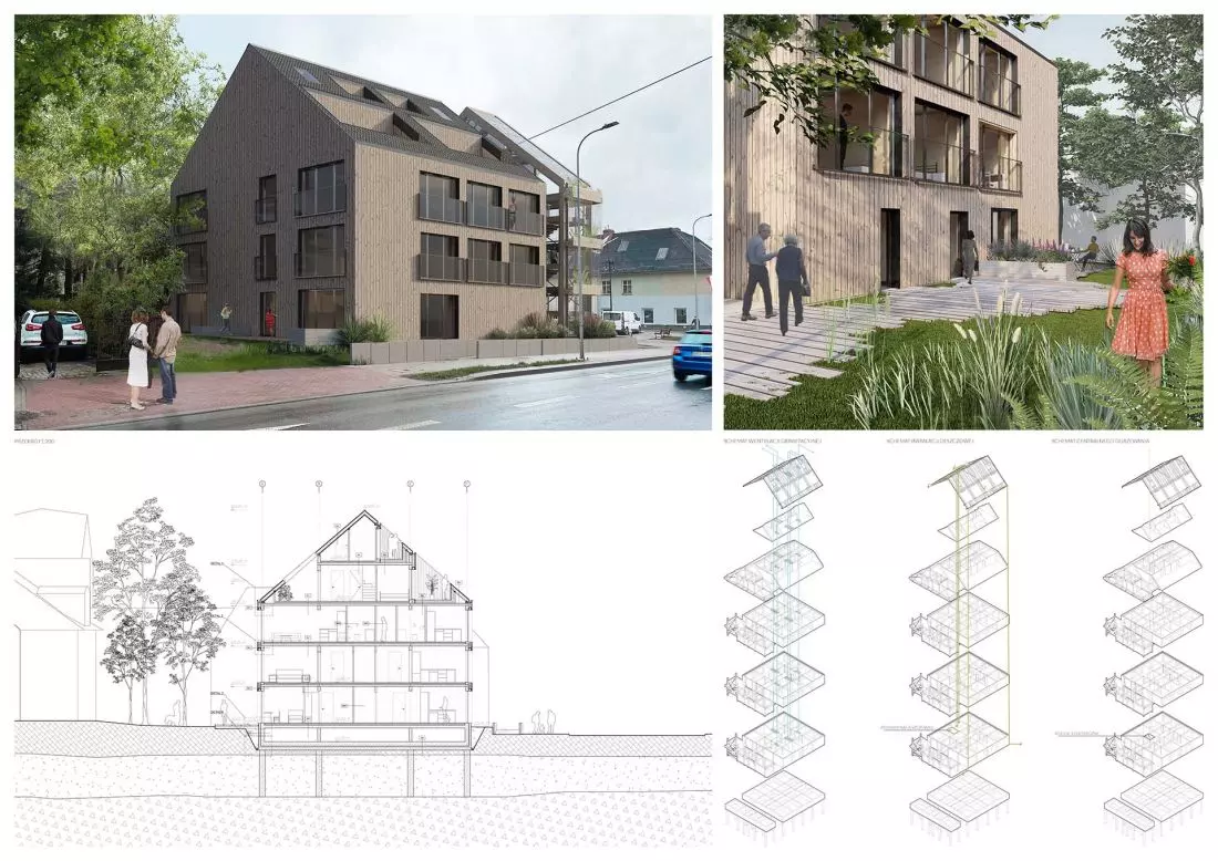 budynek został zaprojektowany w technologii prefabrykatów z płyt CLT