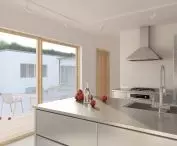 Ascetic interior with bright colors