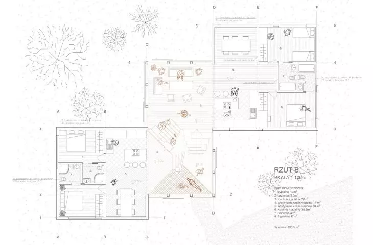 Projekt Co-living California, rzut 