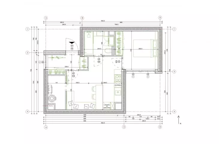 Prefabricated house, floor plan, option 1