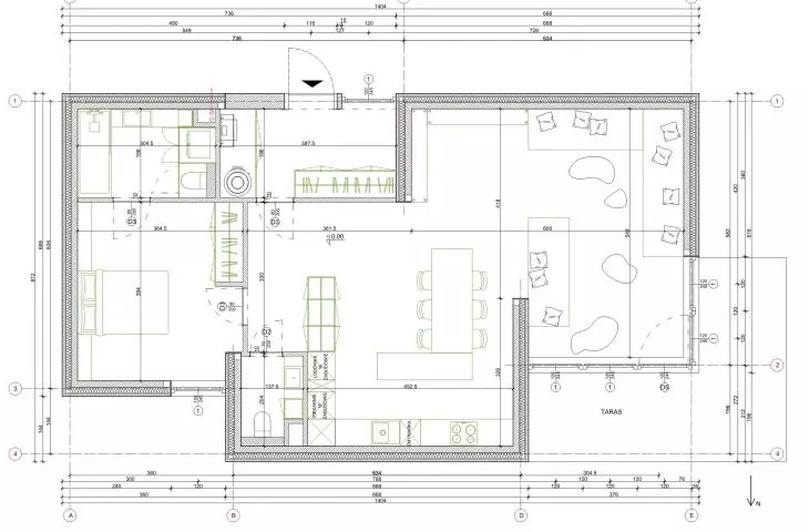 Prefabricated house, floor plan, option 2