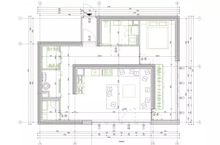 Prefabricated house, floor plan, option 4