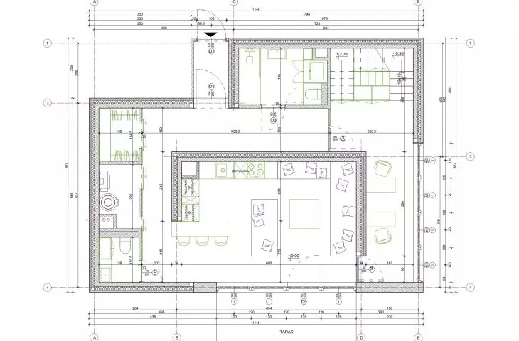 Prefabricated house, floor plan, option 5