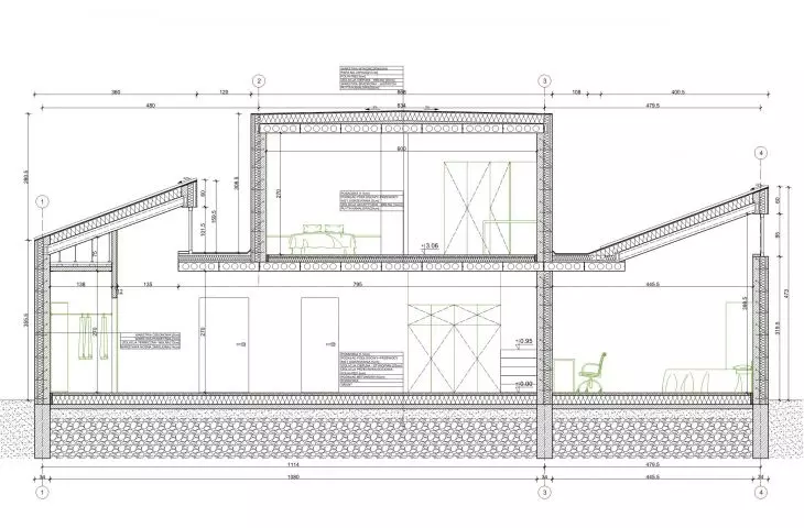 Prefabricated house, cross-section A-A