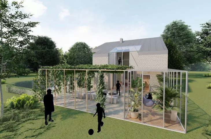 Greenery gently intertwines with architecture and enters the interior
